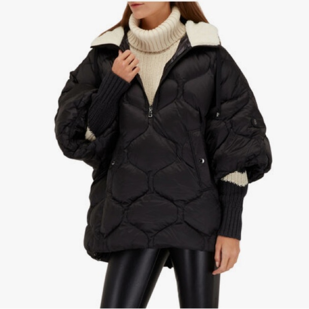 🔥 NWT BOGNER Vicky-D Black Quarter-Zip Down Puffer Hooded Coat Jacket L 🔥